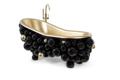 Newton Bathtub in Black Lacquer Brass with Gold Details