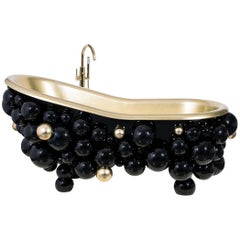 Newton Bathtub in Black Lacquer Brass with Gold Details