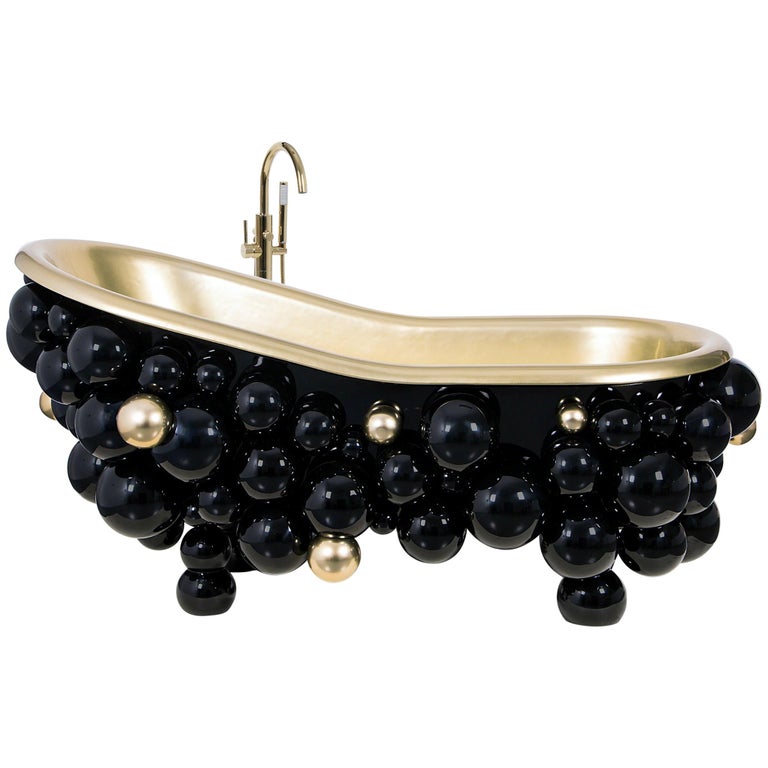 Newton Bathtub in Black Lacquer Brass with Gold Details For Sale