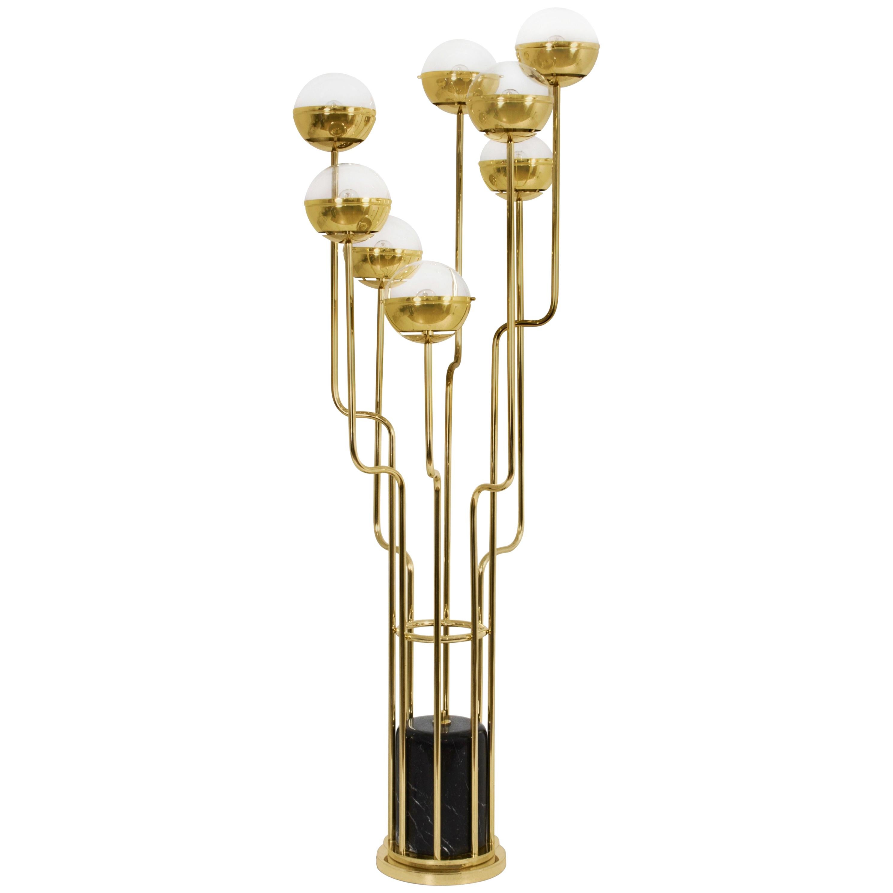 Niku Floor Lamp in Gold-Plated Brass with Black Marble Base For Sale