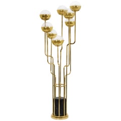 Niku Floor Lamp in Gold-Plated Brass with Black Marble Base