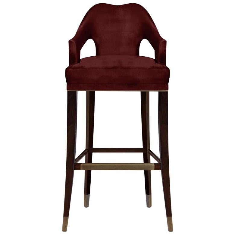 Nº 20 Bar Chair in Velvet with Brass Details by Brabbu For Sale