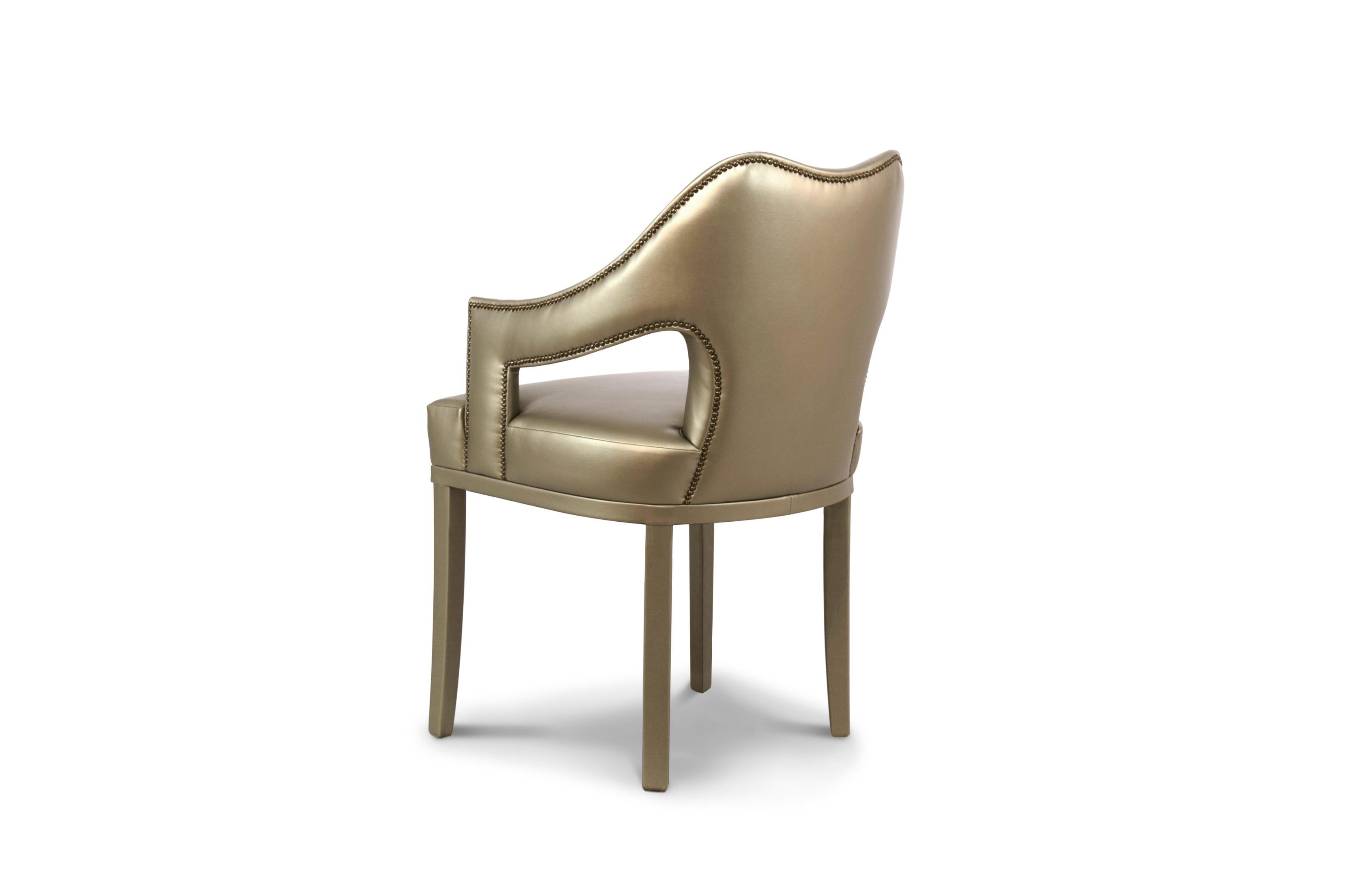 Modern Nº 20 Dining Chair in Faux Leather With Aged Brass Nails by Brabbu For Sale