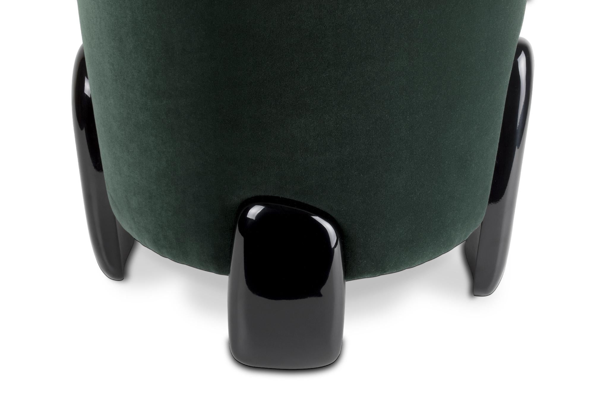 Contemporary Noaki Stool in Velvet with Black Lacquer Base For Sale