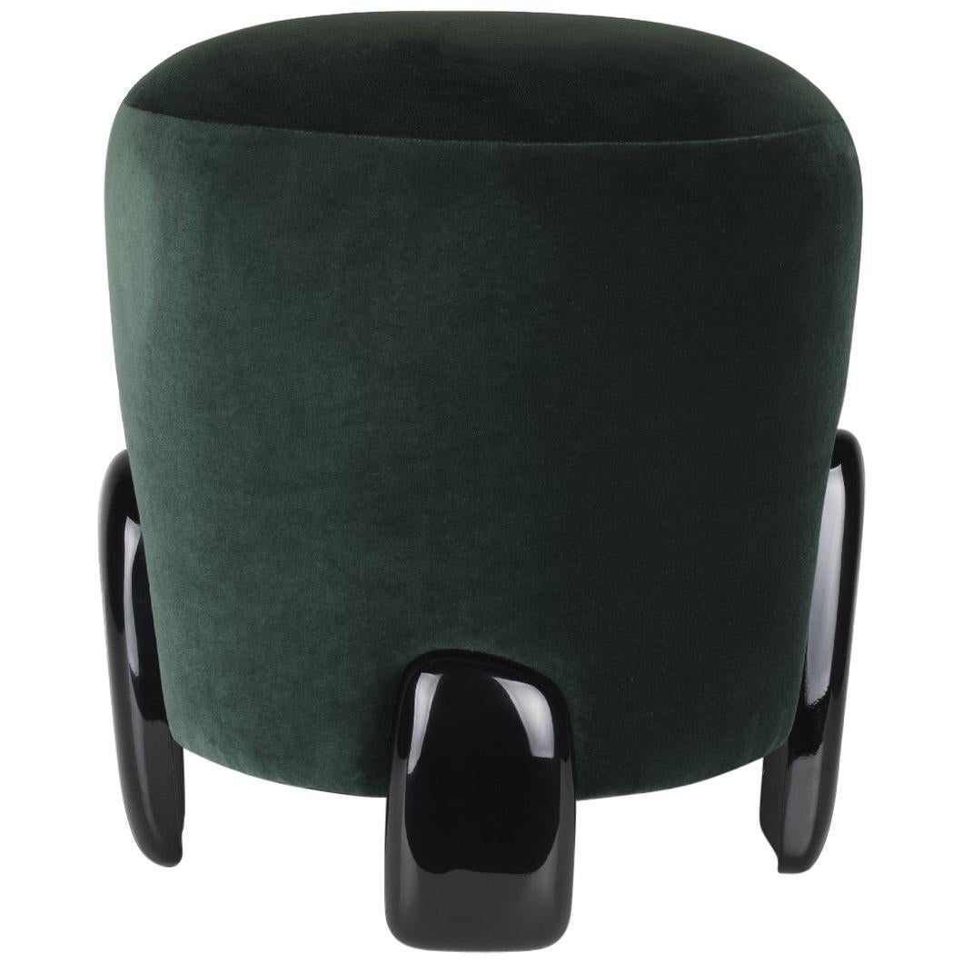 Noaki Stool in Velvet with Black Lacquer Base For Sale