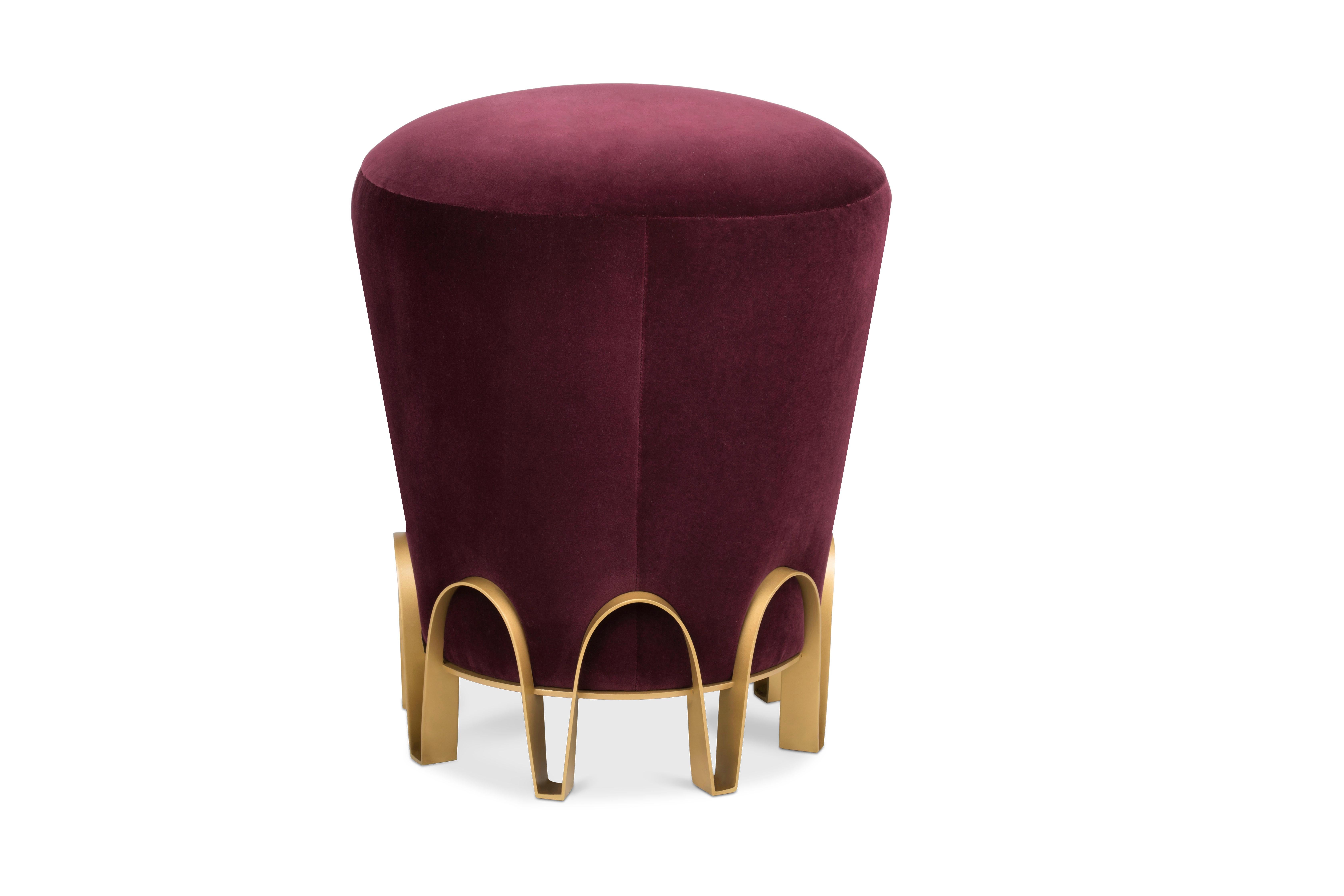 Portuguese Nui Stool in Velvet with Matte Brass Base by Brabbu For Sale