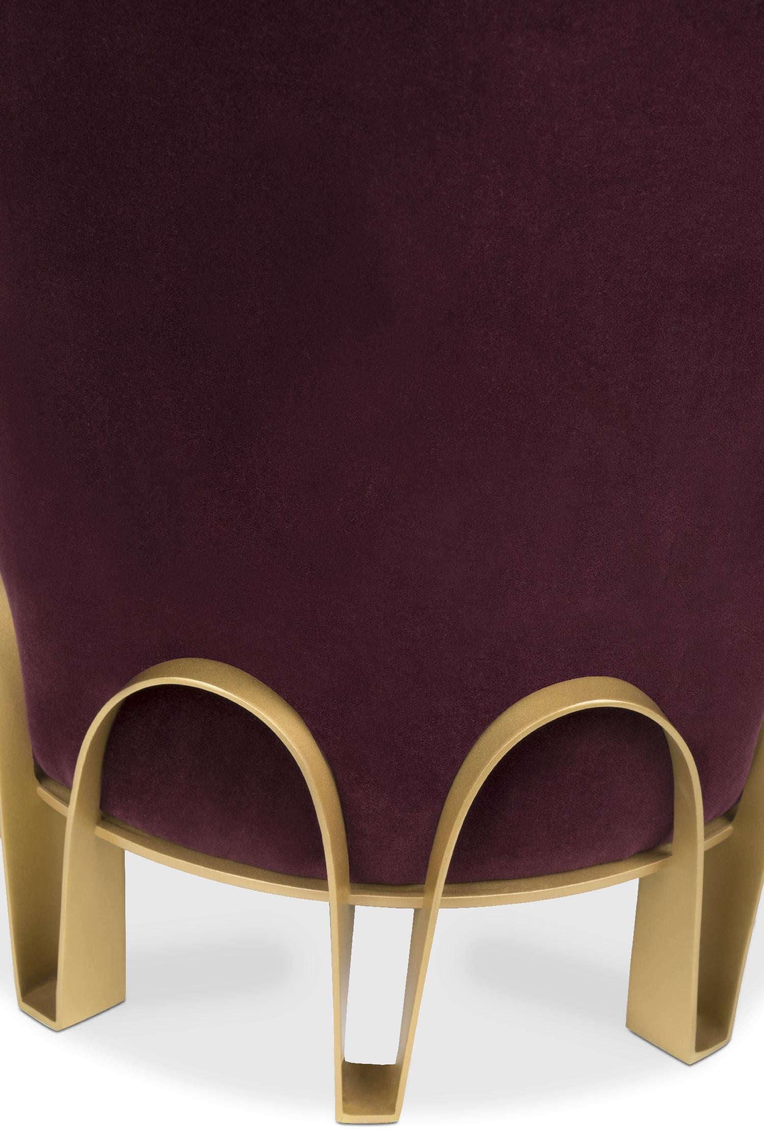Nui Stool in Velvet with Matte Brass Base by Brabbu In New Condition For Sale In New York, NY