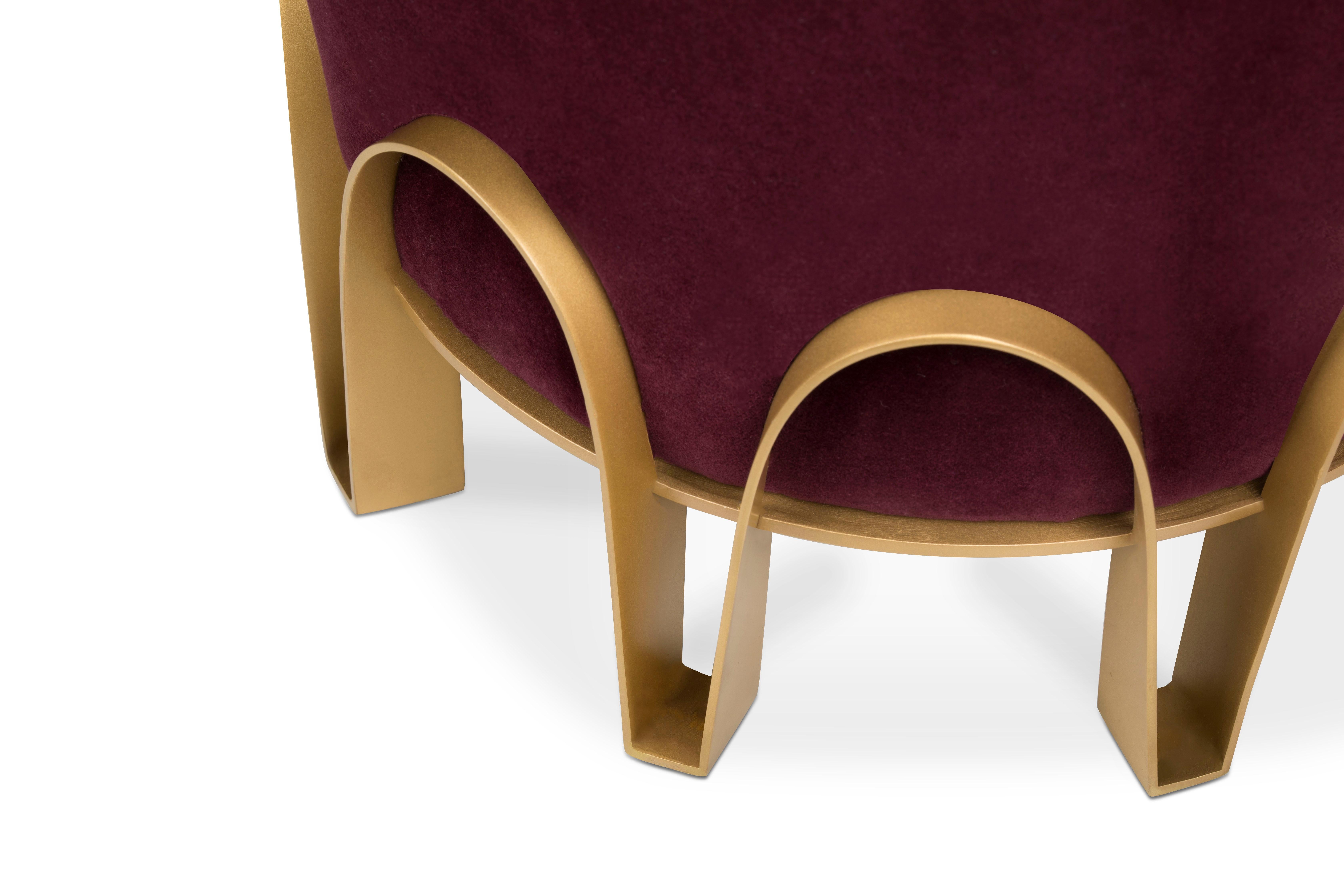 Contemporary Nui Stool in Velvet with Matte Brass Base by Brabbu For Sale