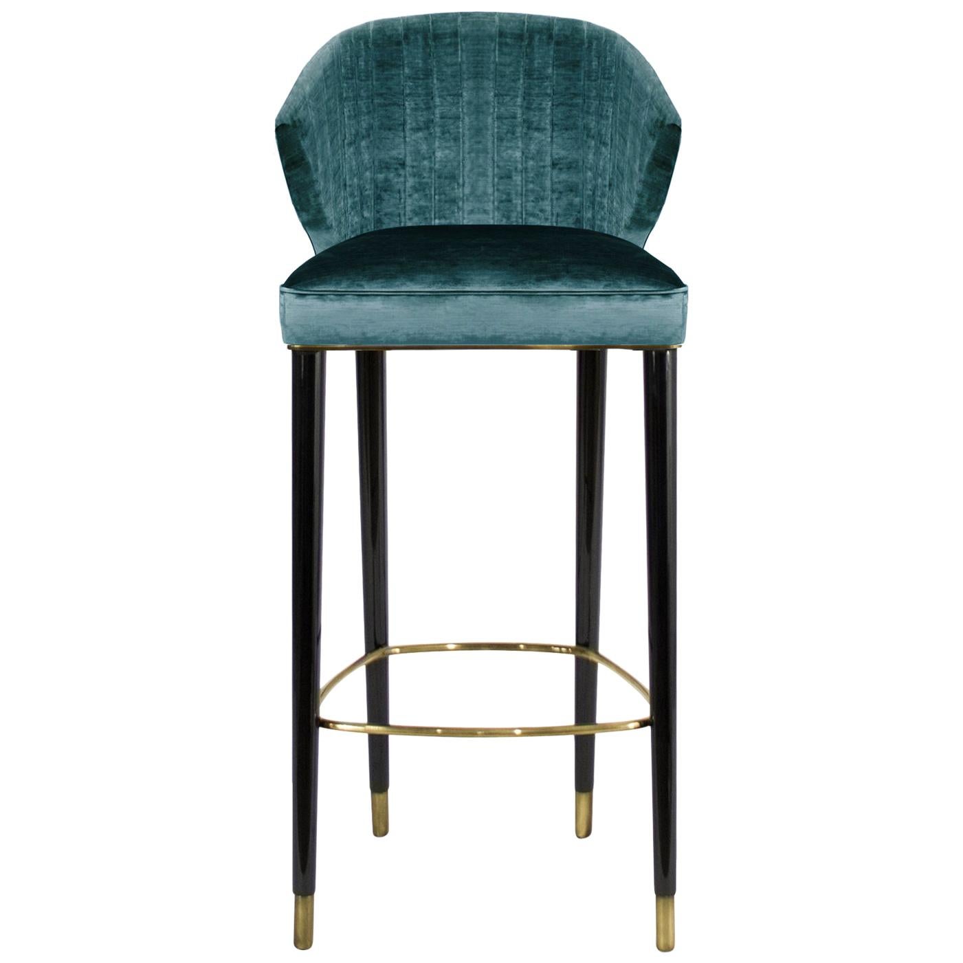 Nuka Bar Chair in Velvet with Gold Details by Brabbu For Sale