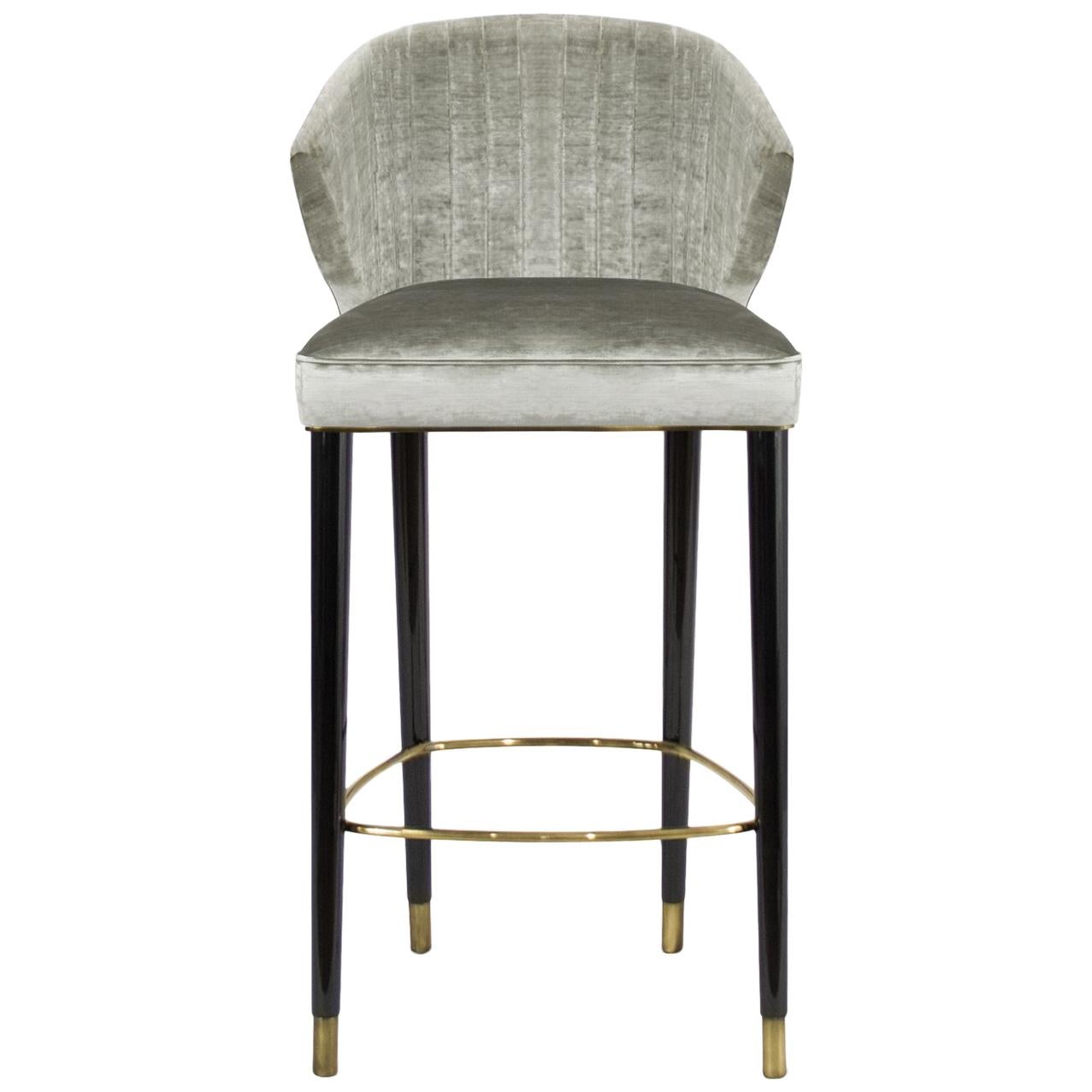 Nuka Counter Stool in Velvet with Gold Details For Sale