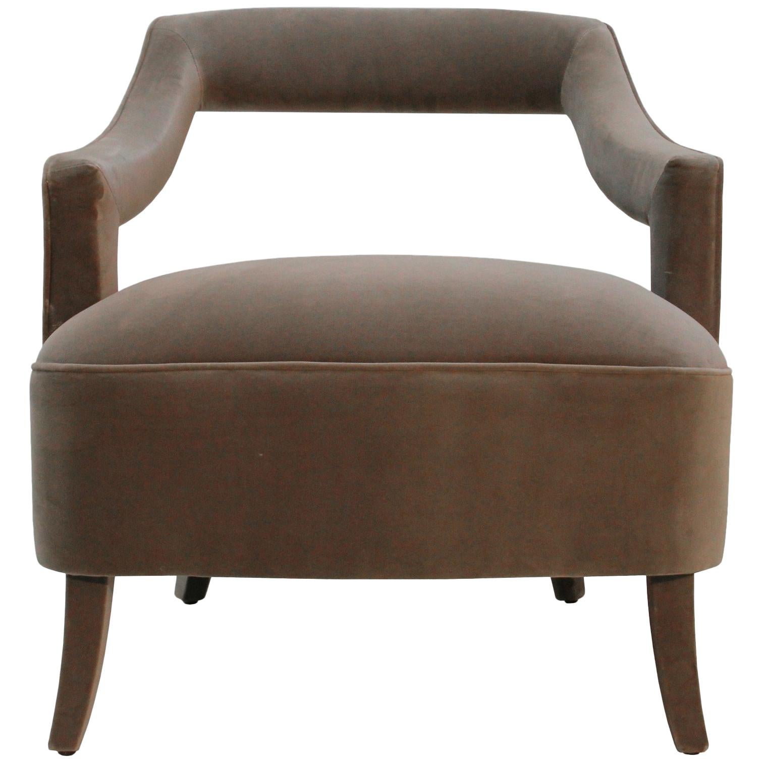 Oka Armchair in Cotton Velvet And Fully Upholstered Legs For Sale