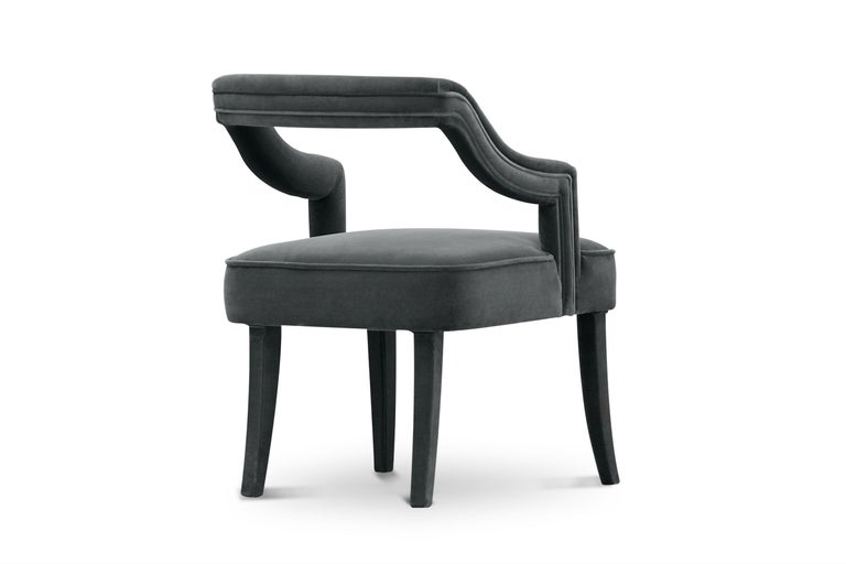 Brabbu Oka Dining Chair in Charcoal Gray Cotton Velvet For Sale at 1stdibs