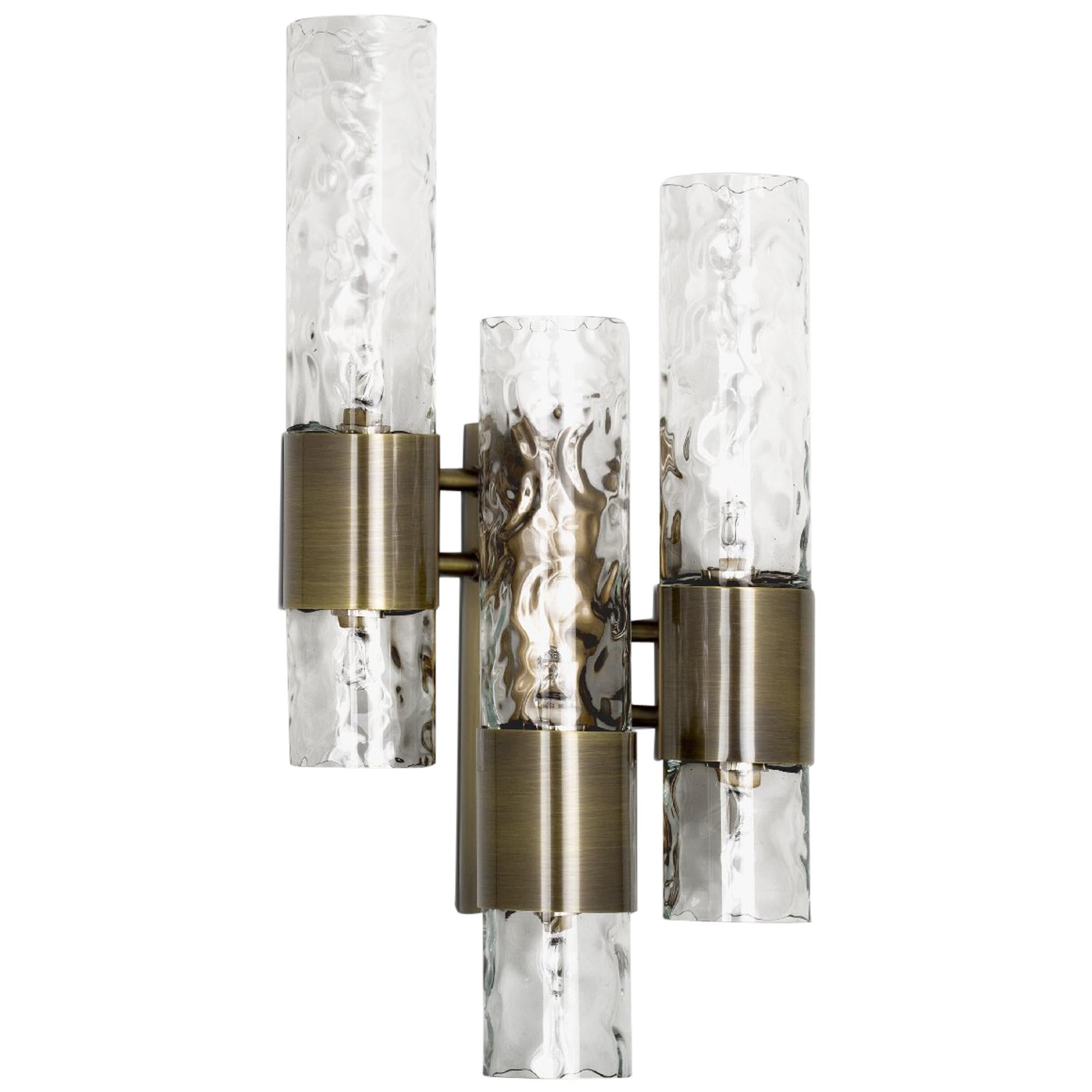 Ombak Sconce in Aged Brass with Brown Glass Diffuser For Sale
