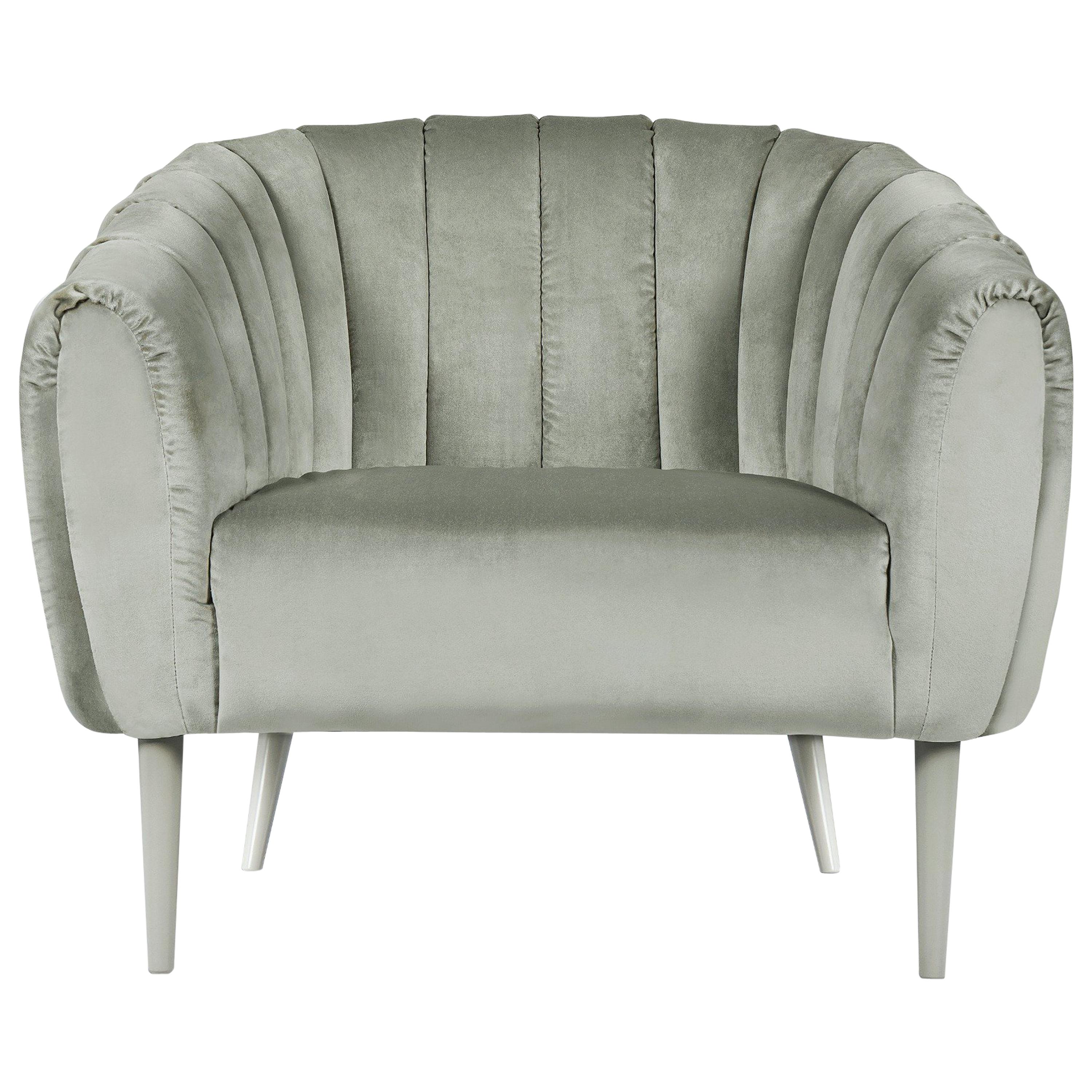 Oreas Armchair in Cotton Velvet And Glossy Lacquered Legs For Sale
