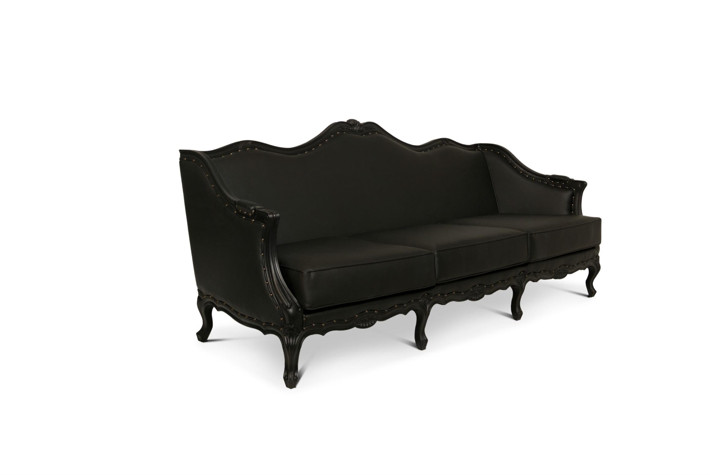 Art Deco Ottawa Sofa in Faux Leather With Bronze Renaissance Nails For Sale