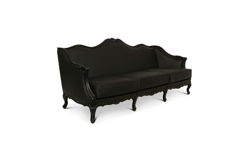 Ottawa Sofa In Faux Leather With Bronze Renaissance Nails For Sale