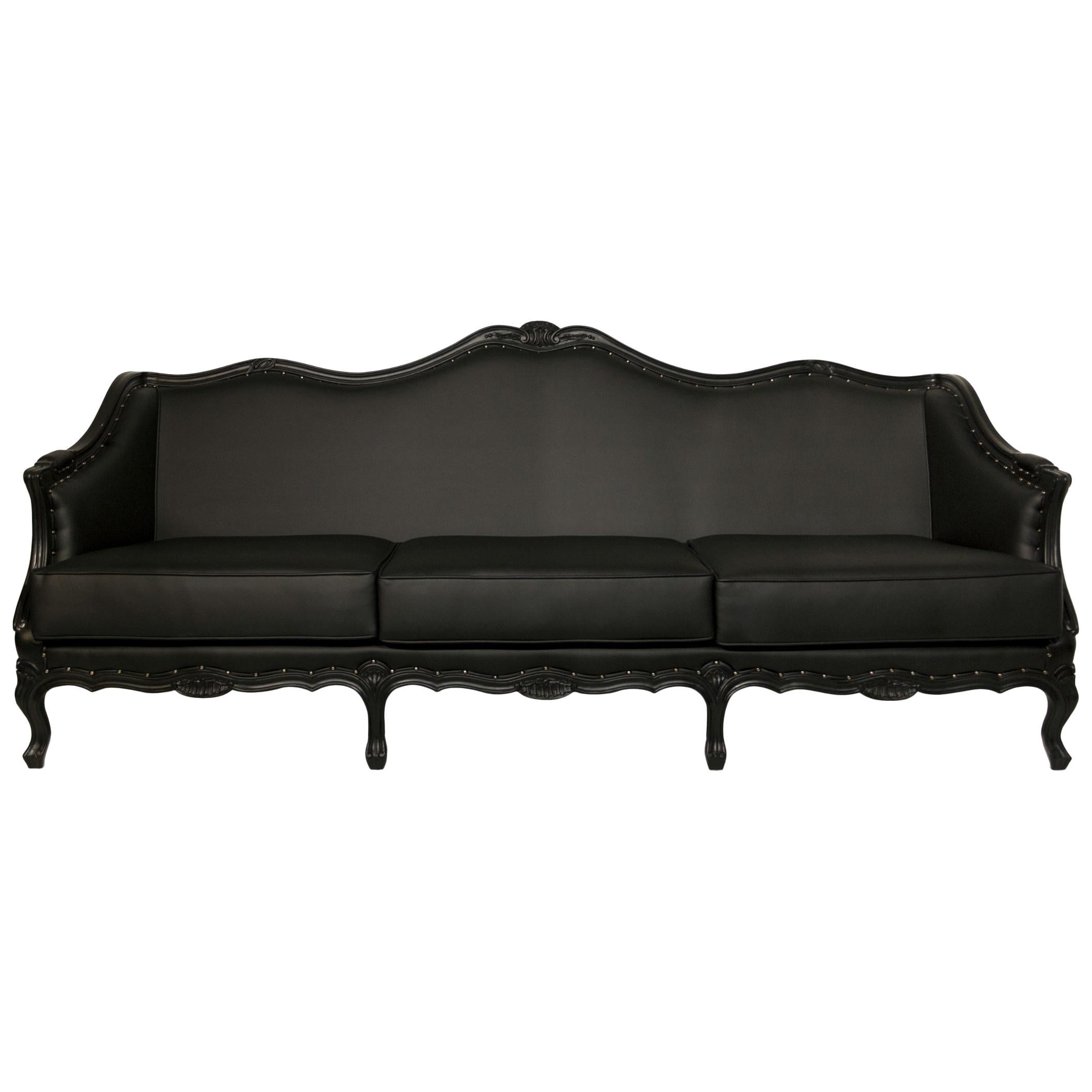 Ottawa Sofa in Faux Leather With Bronze Renaissance Nails For Sale