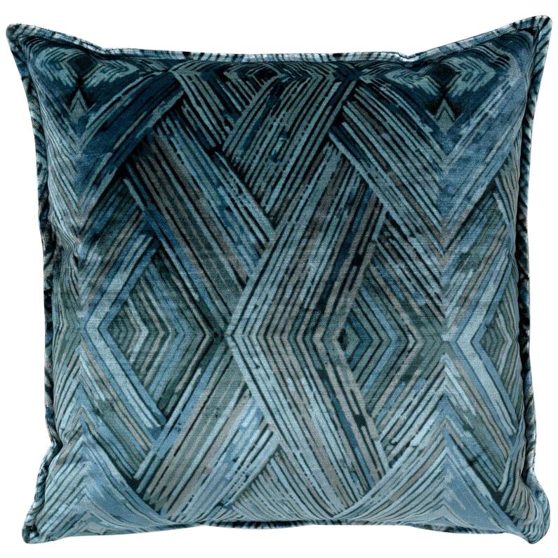 Brabbu Peafowl II Pillow in Blue Velvet For Sale