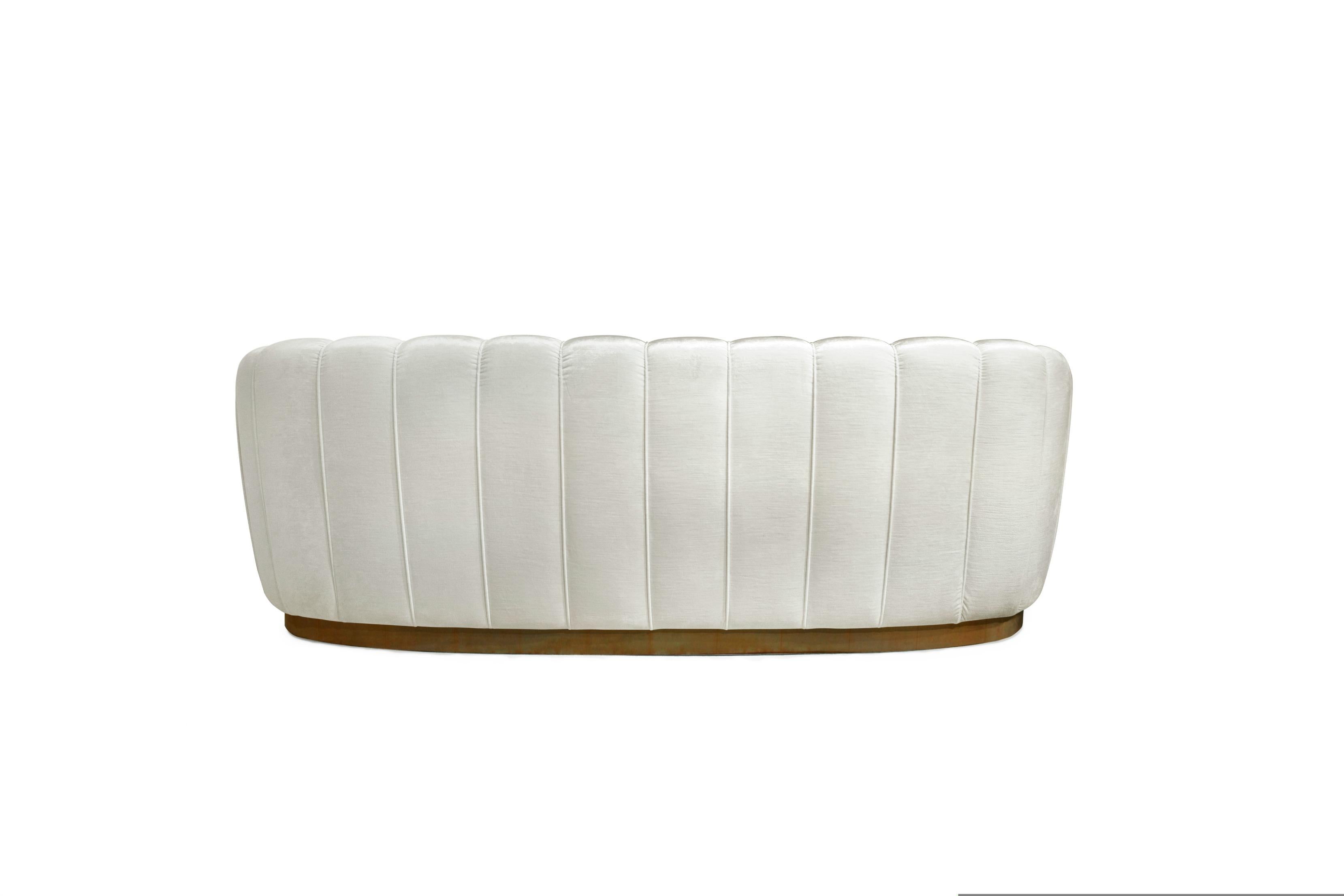 Art Deco Pearl Sofa in Cotton Velvet with Vintage Brass Base For Sale