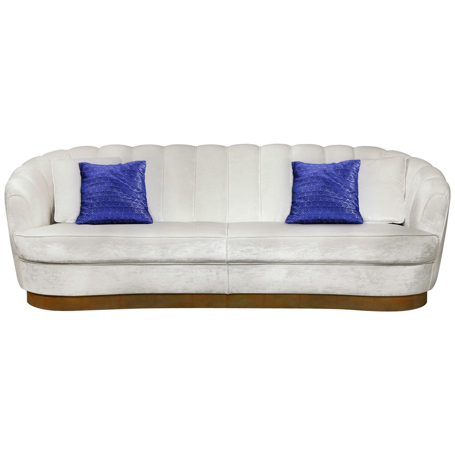 Pearl Sofa in Cotton Velvet with Vintage Brass Base For Sale