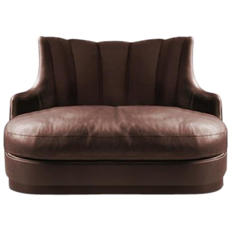 Plum Single Sofa in Faux Leather with Fully Upholstered Legs For Sale