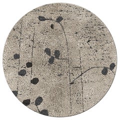 Poppy Circular Hand-Knotted Dyed Wool Rug II in Sand with Floral Pattern