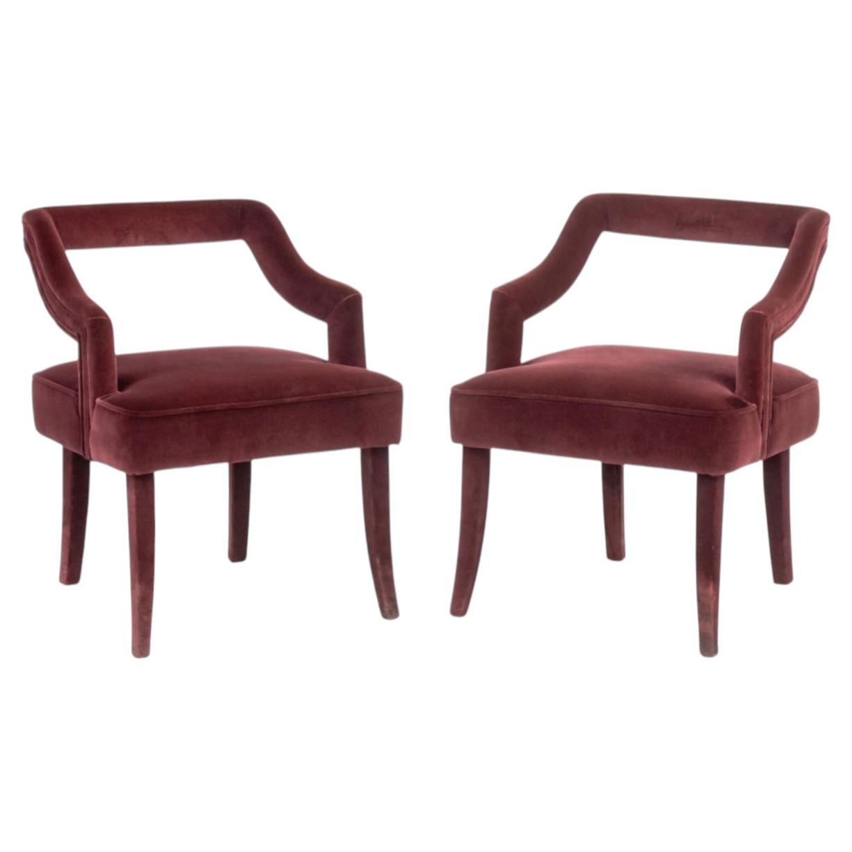 Brabbu Red Velvet Upholstered Chairs, Pair