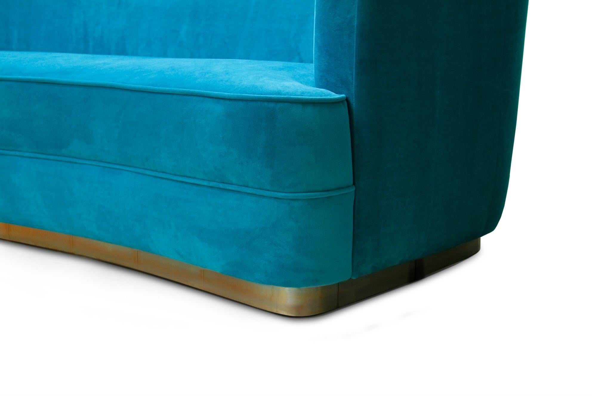 Modern Saari Sofa in Cotton Velvet with Vintage Brass Base For Sale