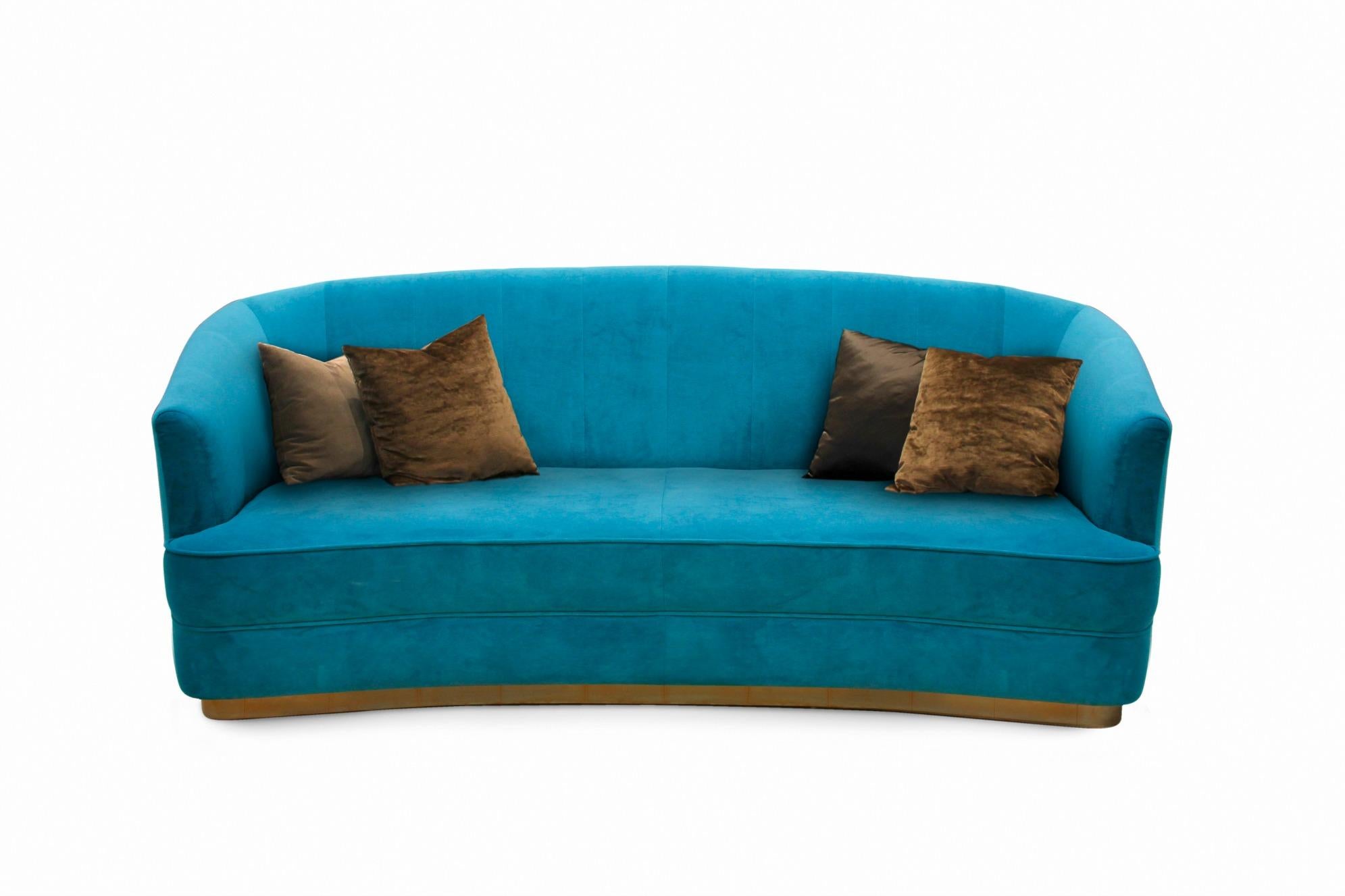 Portuguese Saari Sofa in Cotton Velvet with Vintage Brass Base For Sale