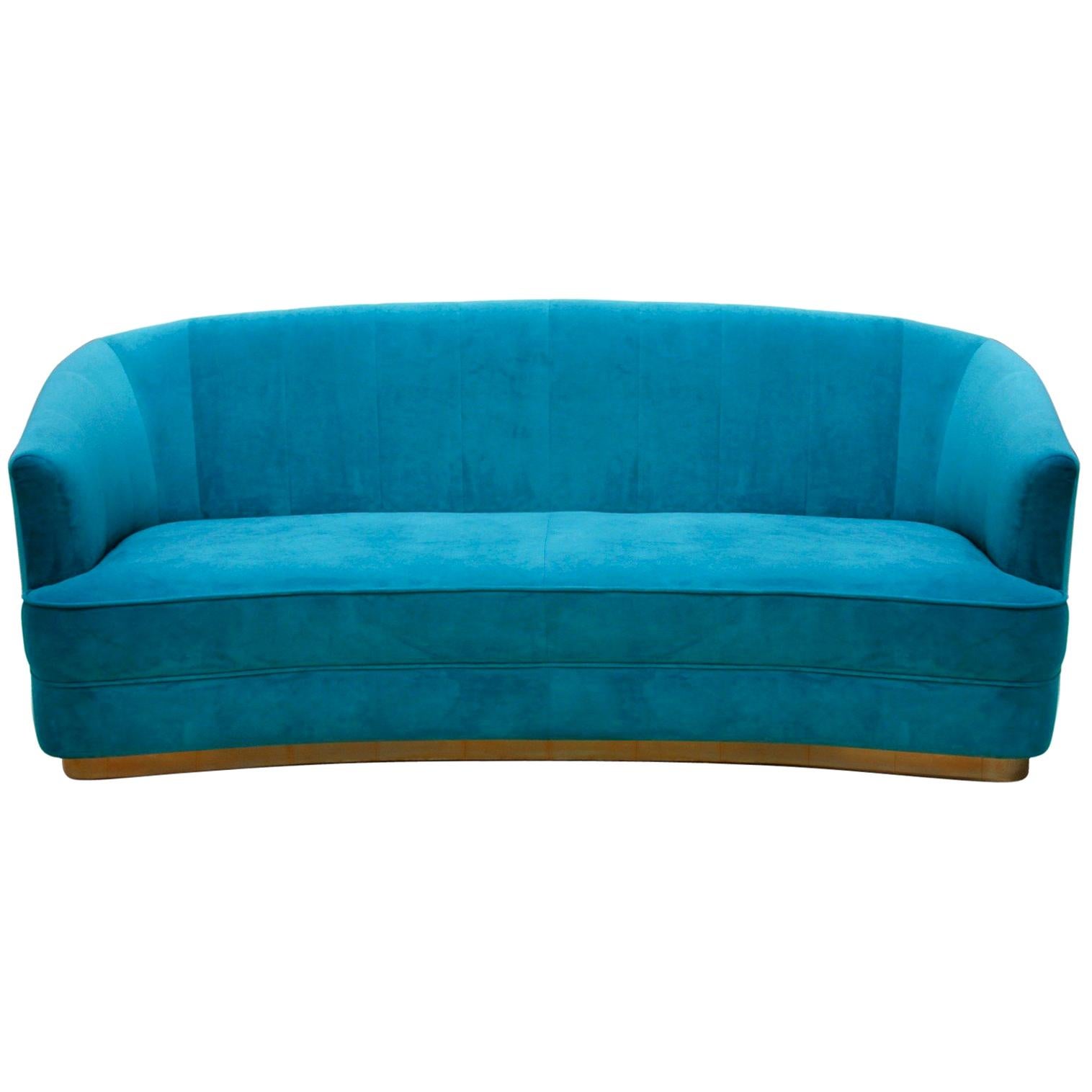 Saari Sofa in Cotton Velvet with Vintage Brass Base For Sale