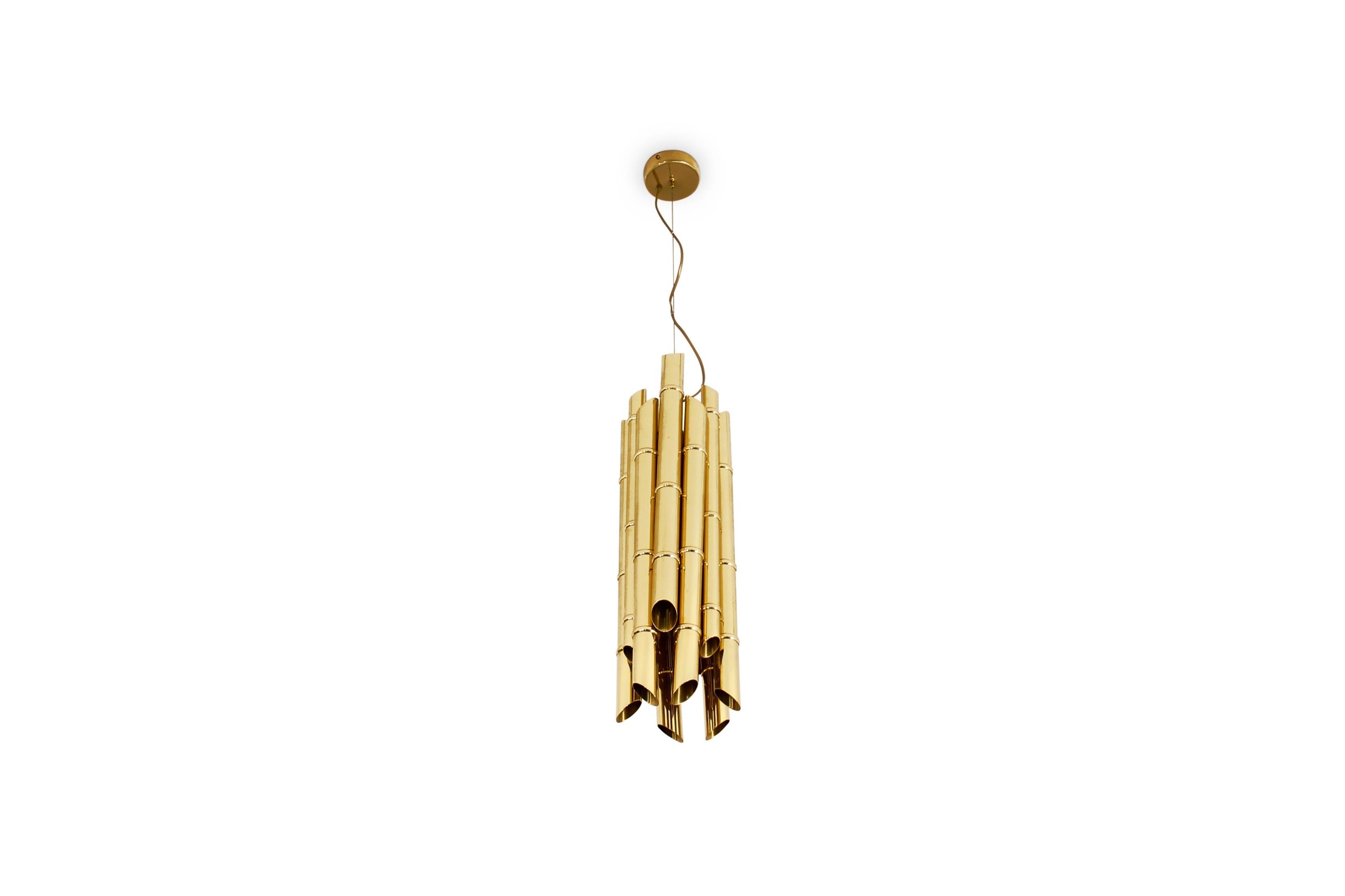 Art Deco Saki Pendant Light in Polished Brass For Sale
