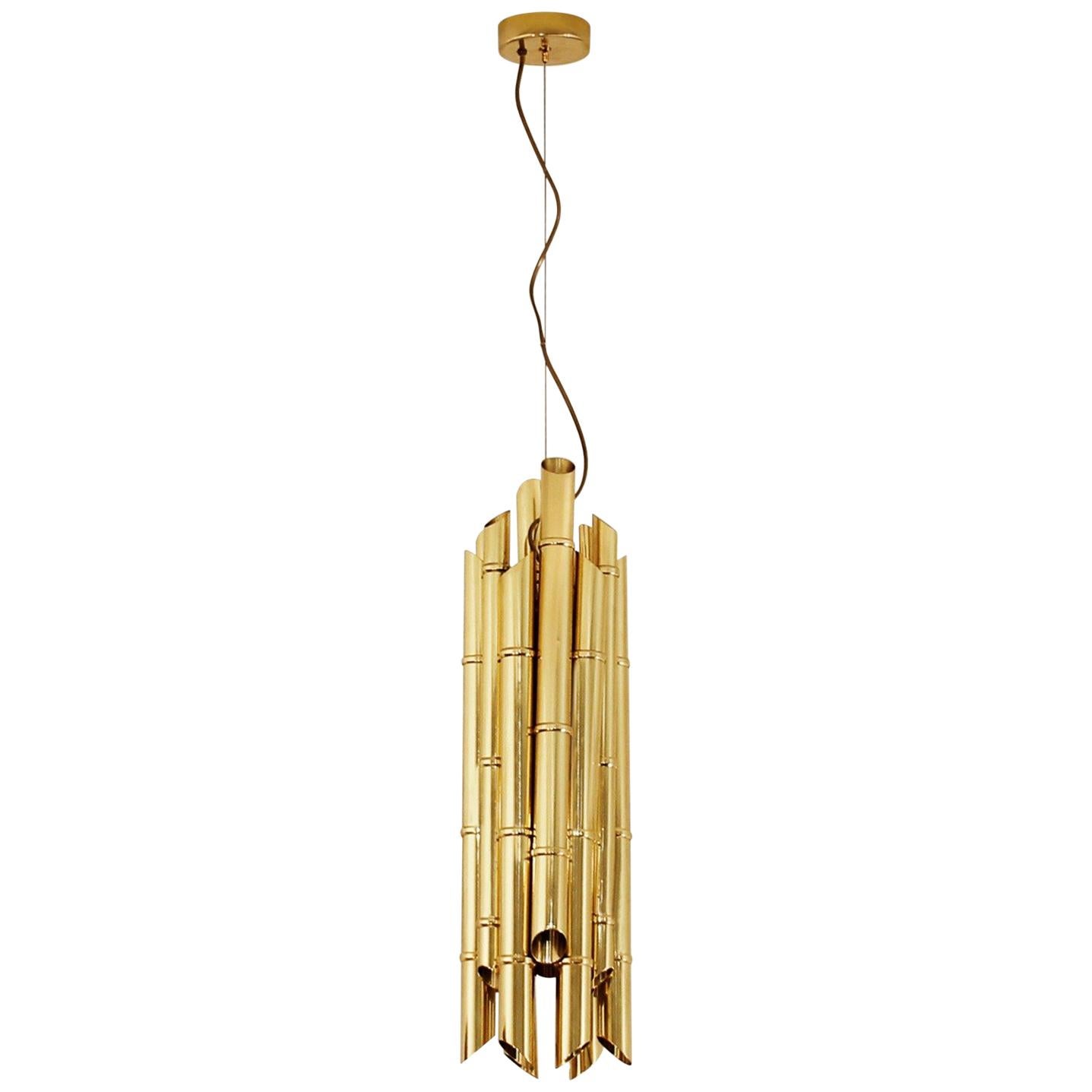 Saki Pendant Light in Polished Brass For Sale
