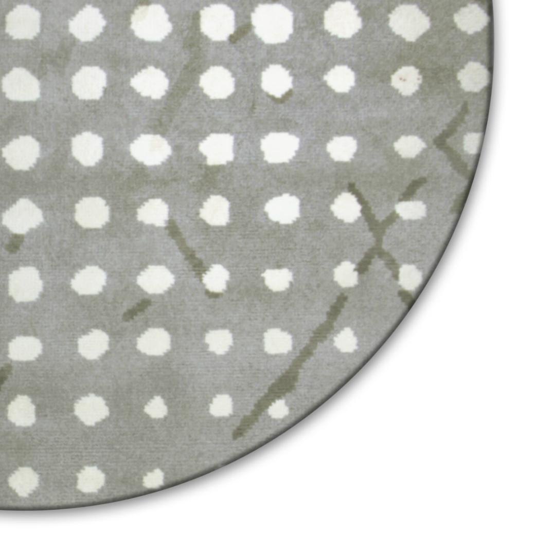 Modern Hand-Knotted Dyed Wool Sami Rug II in Gray with White Dots by BRABBU For Sale
