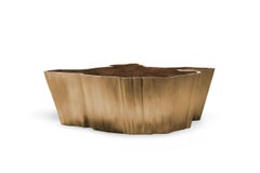 Sequoia Center Table in Brass with Walnut Top