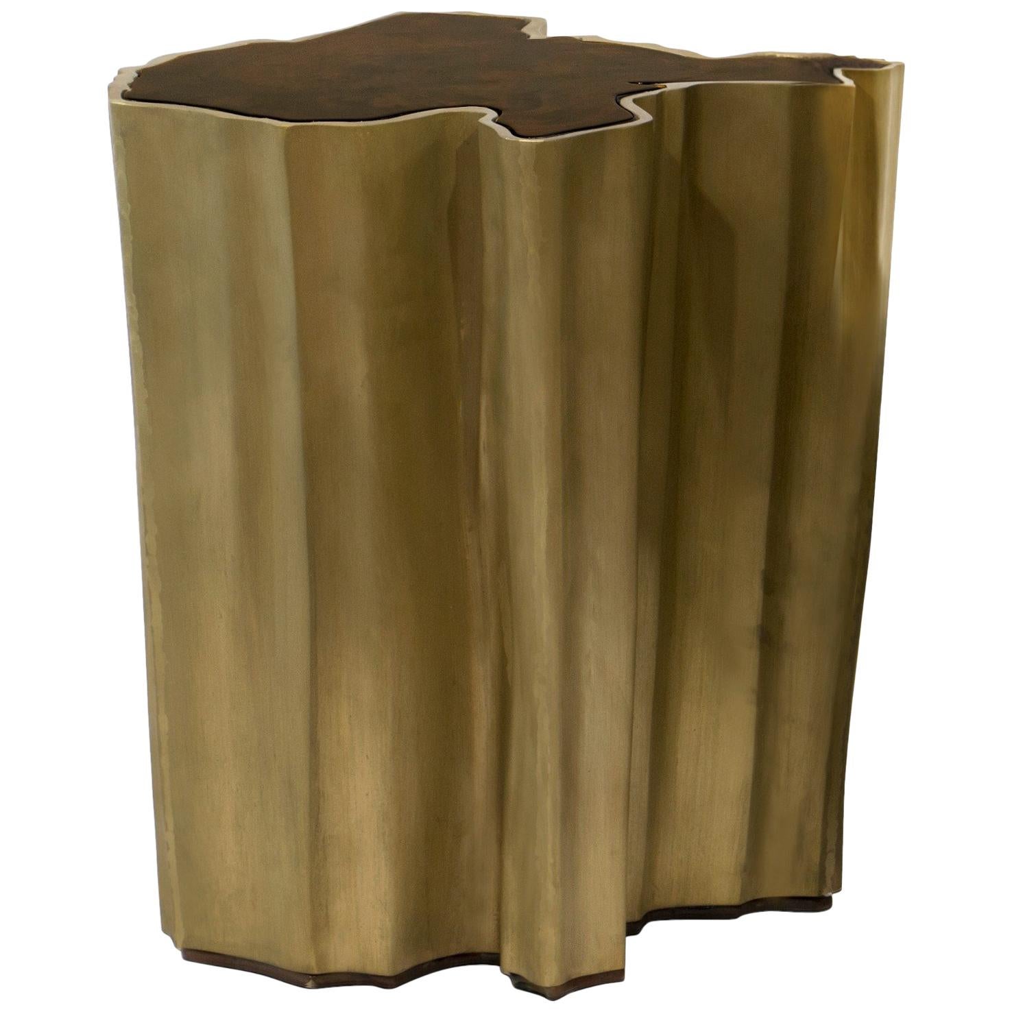 Sequoia Small Side Table in Wood with Brass Base by Brabbu For Sale