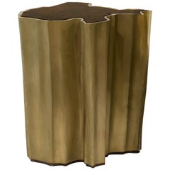 Sequoia Small Side Table in Wood with Brass Base by Brabbu