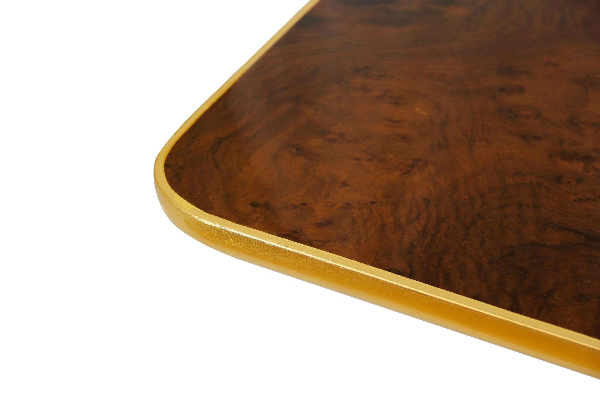Mid-Century Modern Sherwood Center Table in Wood with Lacquer and Gold Details by Brabbu For Sale