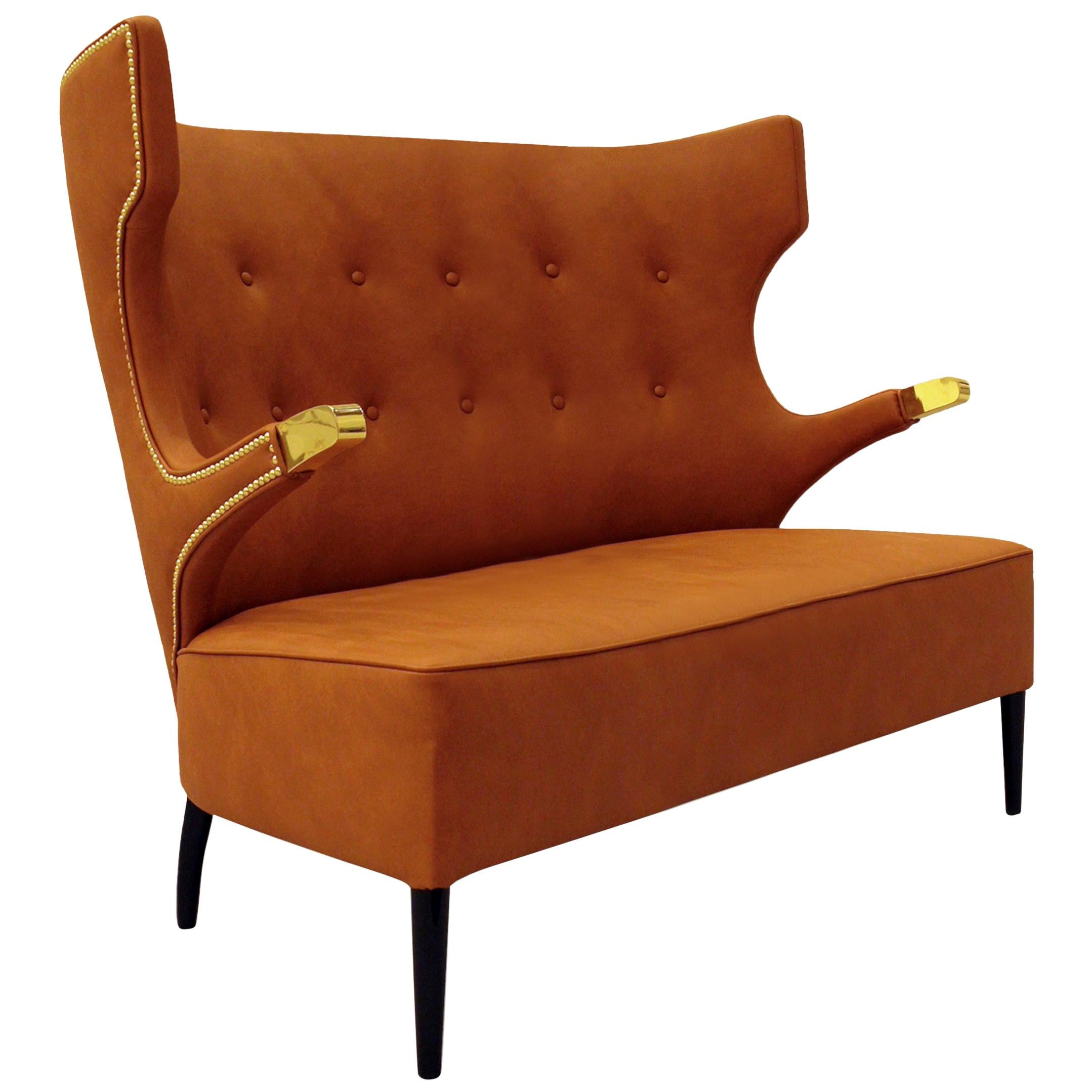 Sika Sofa in Faux Leather with Polished Brass Detail by Brabbu For Sale