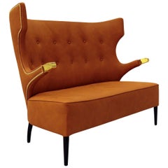 Sika Sofa in Faux Leather with Polished Brass Detail by Brabbu
