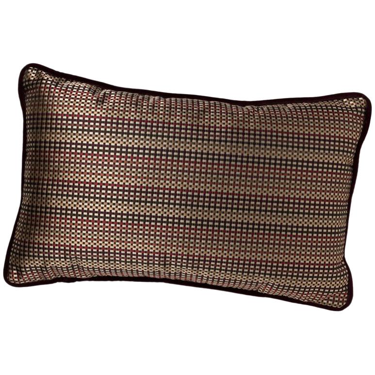 Brabbu Skitter Pillow in Brown Satin with Checkered Pattern For Sale