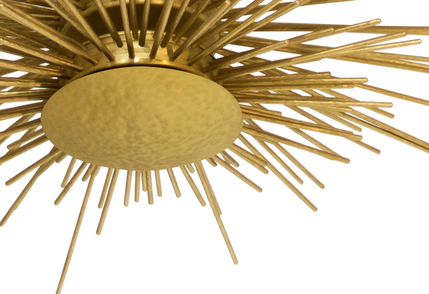 Mid-Century Modern Soleil Suspension Light in Hammered Brass For Sale