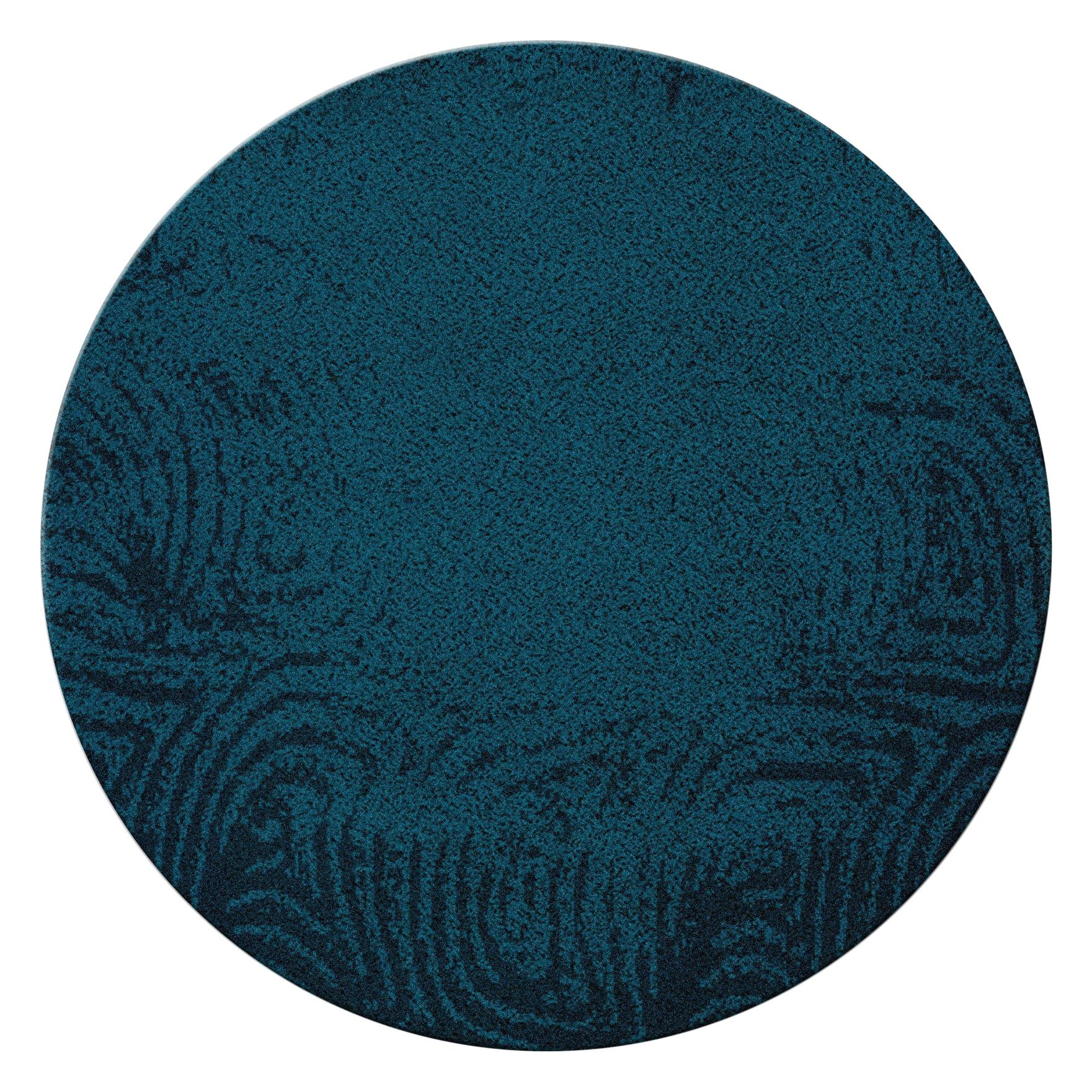  Circular Hand-Knotted Dyed Wool Surma Rug ii in Midnight Blue by BRABBU For Sale