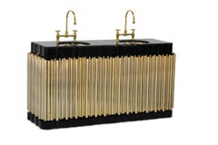 Symphony Washbasin in Black Marble and Gold-Plated Brass by Maison Valentina