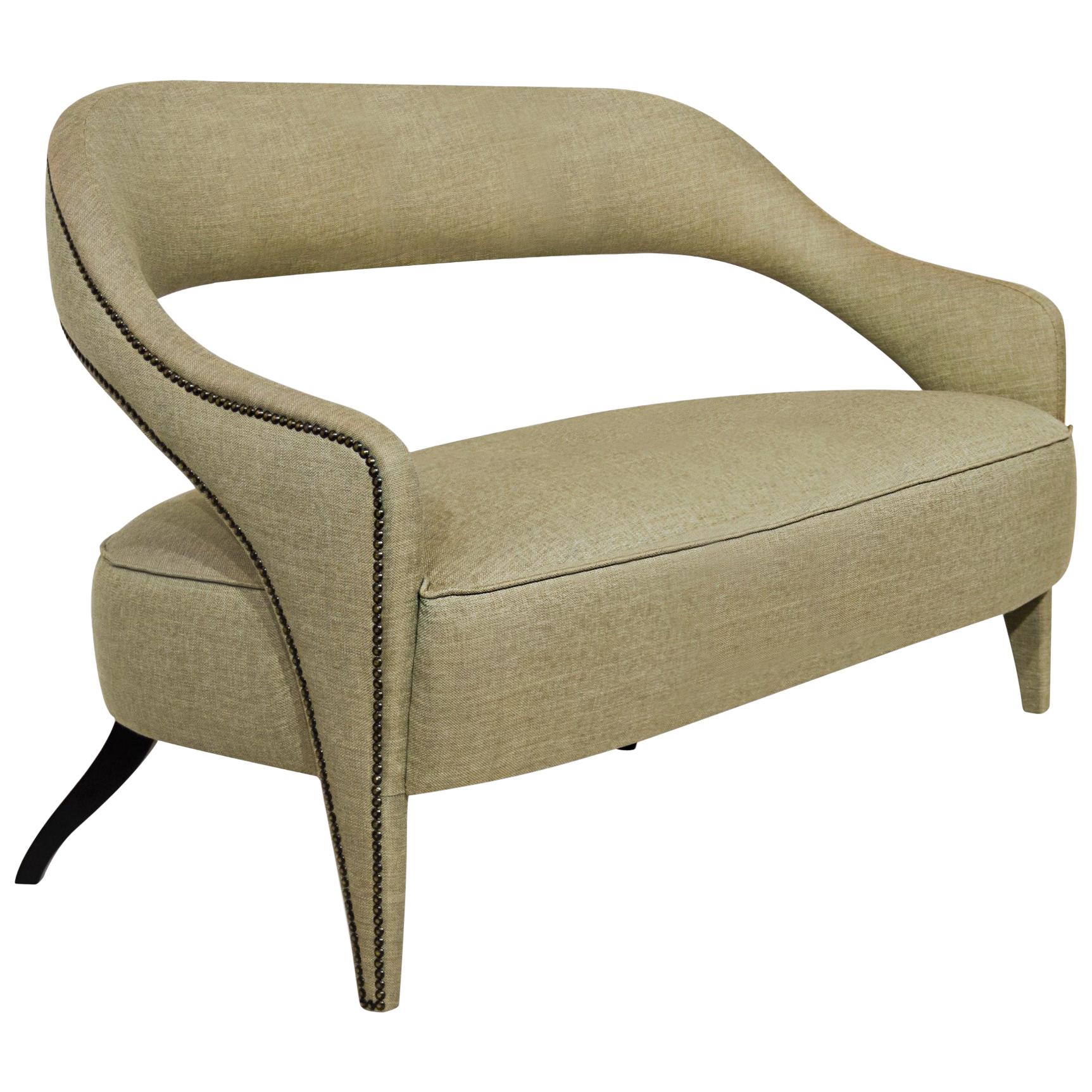 Tellus 2 Seat Sofa With Metal and Wood Detail For Sale