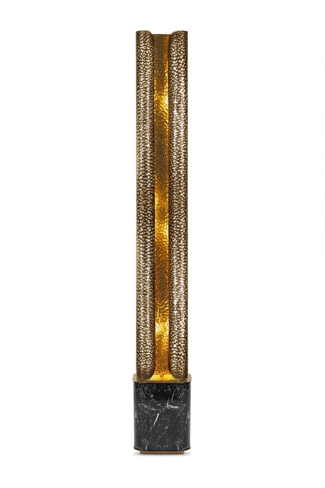 Mid-Century Modern Vellum Floor Lamp in Hammered Aged Brass by Brabbu For Sale