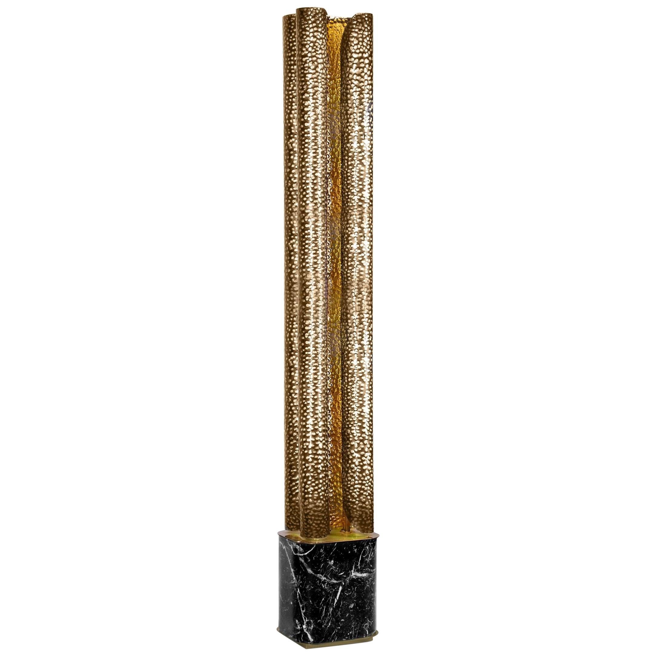 Vellum Floor Lamp in Hammered Aged Brass by Brabbu For Sale