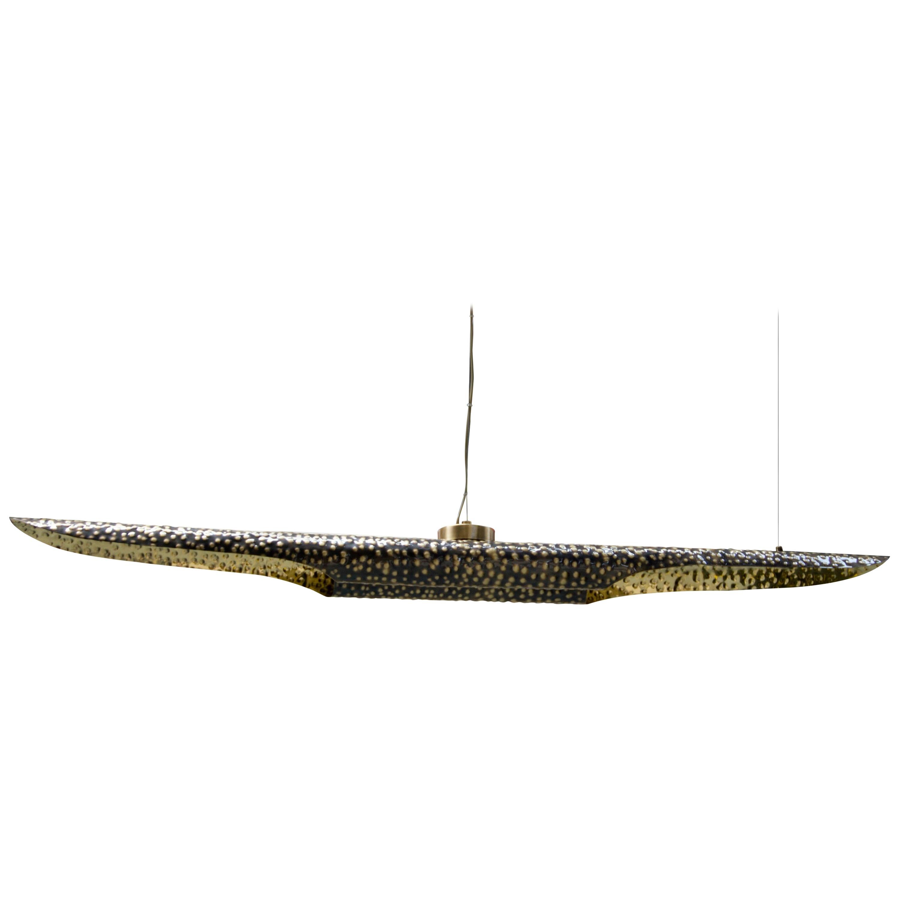 Vellum Suspension Light in Hammered Aged Brass For Sale