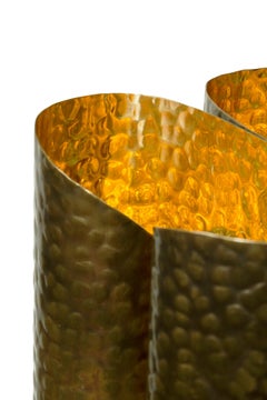 Vellum Table Lamp in Hammered Aged Brass with Marble Base by Brabbu