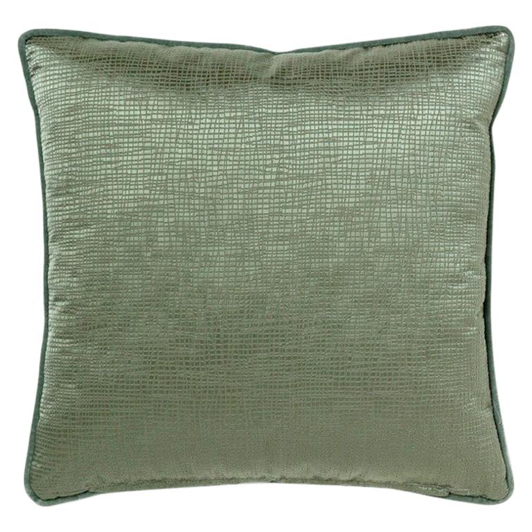 Venae Pillow in Green Satin For Sale