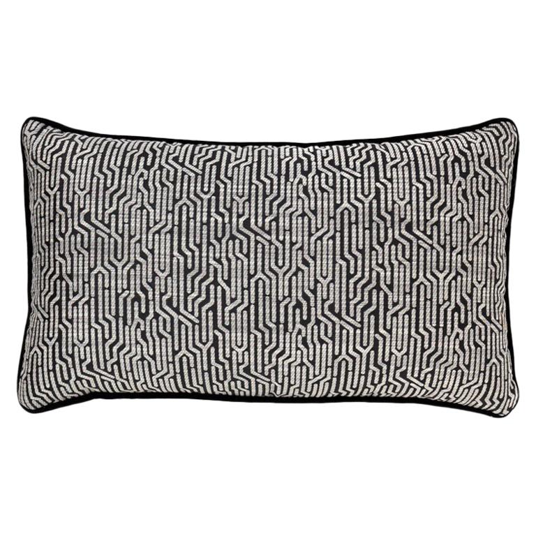 Brabbu Wachuma Pillow in Black Twill with Geometric Pattern For Sale